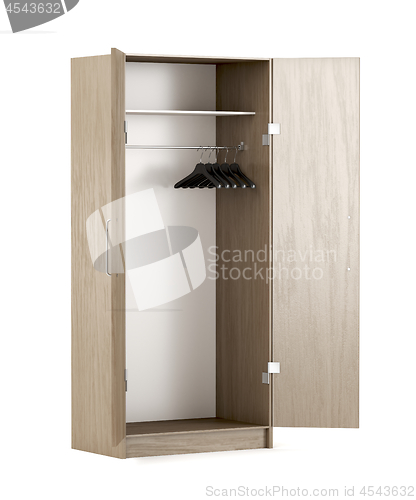 Image of Opened wooden wardrobe, empty inside