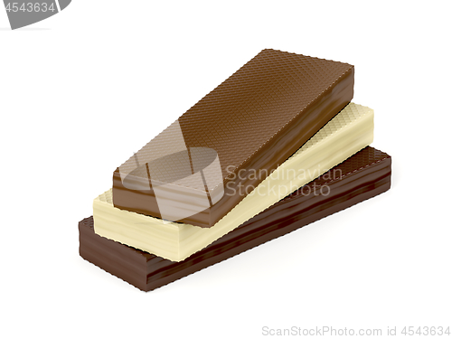 Image of White, brown and dark chocolate wafers