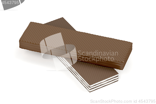Image of Chocolate wafers on white background