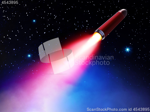 Image of red rocket flies in space