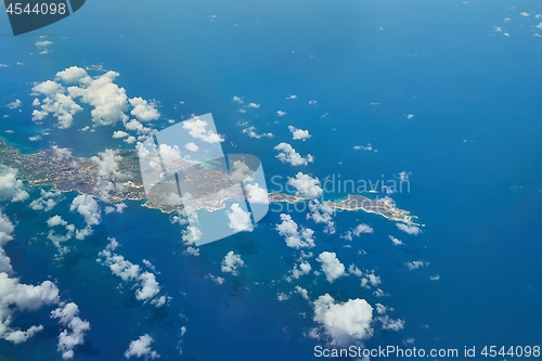 Image of Anguilla Caribbean island seen frome airplane window