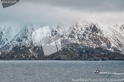 Image of Fishing ship in fjord in Norway