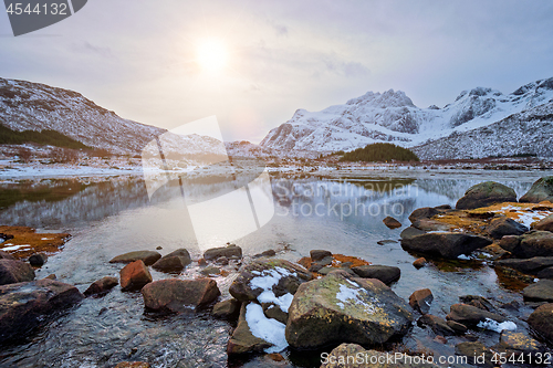 Image of Sunset fjord in winter