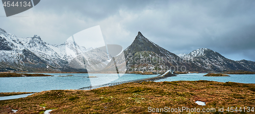 Image of Fredvang Bridges. Lofoten islands, Norway