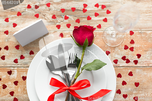 Image of close up of table setting for valentines day