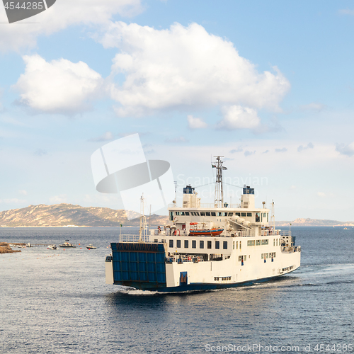Image of Ferry boat ship sailing between Palau and La Maddalena town, Sardinia, Italy.