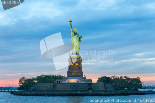 Image of Statue of Liberty at dusk, New York City, USA