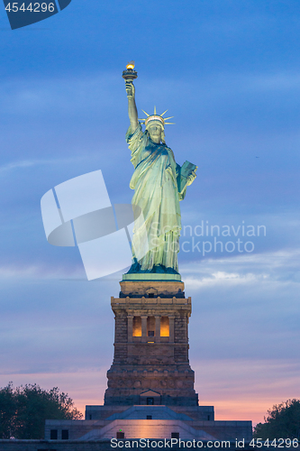 Image of Statue of Liberty at dusk, New York City, USA