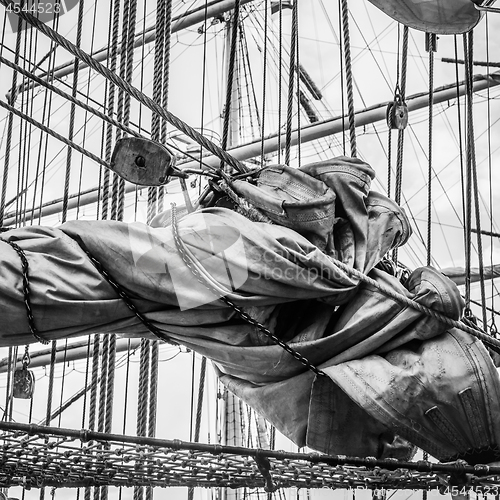 Image of Mast historic sailing ship, close-up