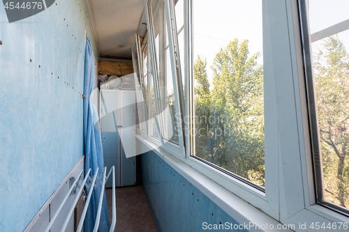 Image of The interior of the glazed balcony of the apartment