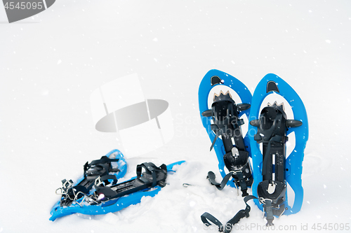 Image of Blue snowshoes in fresh show