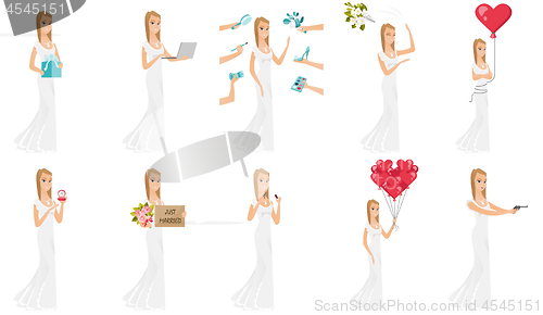 Image of Vector set of illustrations with bride character.