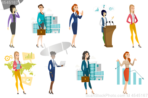 Image of Business woman, stewardess, doctor profession set.