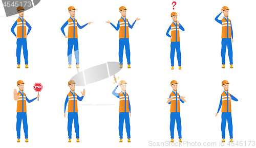 Image of Caucasian builder vector illustrations set.