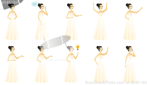 Image of Vector set of illustrations with bride character.