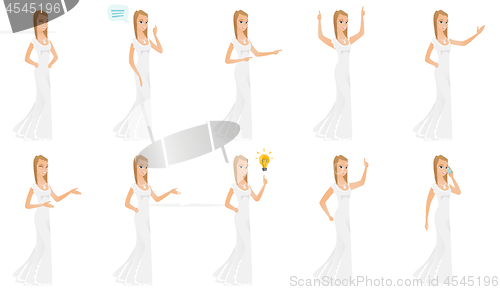 Image of Vector set of illustrations with bride character.