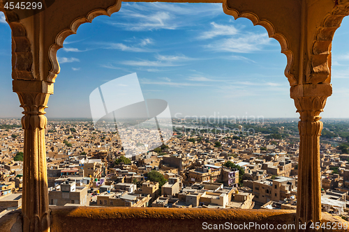 Image of View of Jaisalmer city from Jaisalmer fort, Rajasthan, India