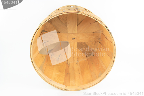 Image of Turned over Wooden bushel. 