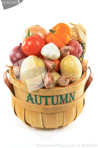 Image of Autumn vegetables in basket. 