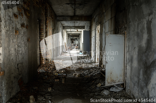 Image of Abandoned hallway of Pripyat Hospital, Chernobyl Excusion zone 2019