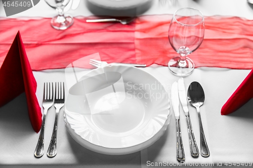 Image of Large dining hall with tables set up