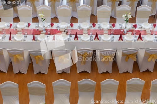 Image of Large dining hall with tables set up