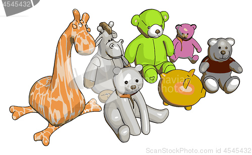 Image of Various stuffed toy animals vector illustration on white backgro