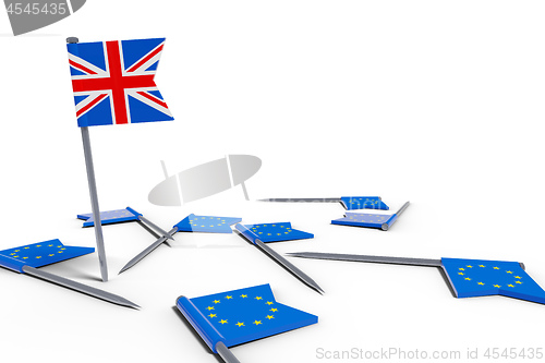 Image of needles with europe flags and the uk flag brexit chaos symbolism