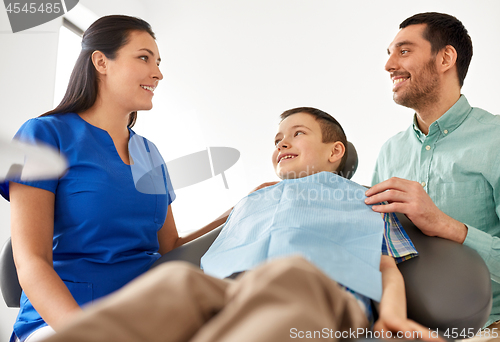 Image of female dentist with kid patient at dental clinic