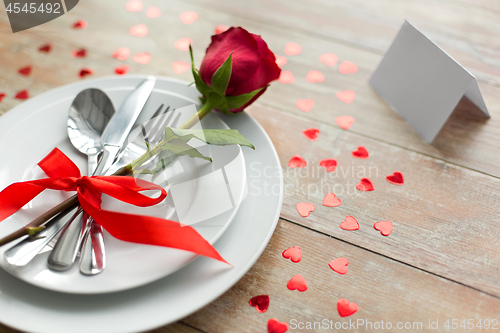 Image of close up of table setting for valentines day