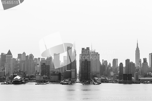 Image of New York City midtown Manhattan skyline panorama view from Boulevard East Old Glory Park over Hudson River.