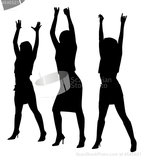 Image of Women dancers group with raised hands up