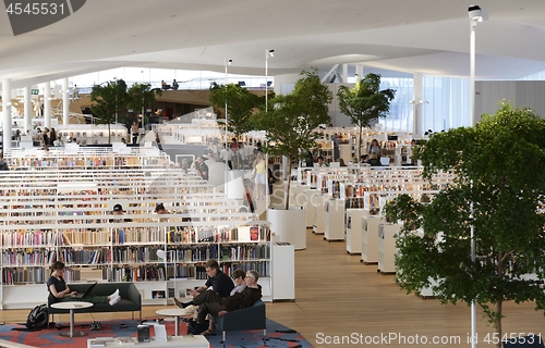 Image of Helsinki, Finland – June 20, 2019: Reading Room Interior of Ce