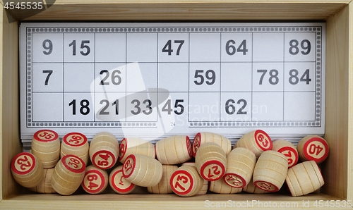 Image of lotto set in wooden box