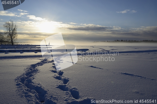 Image of fog over winter lake in finland