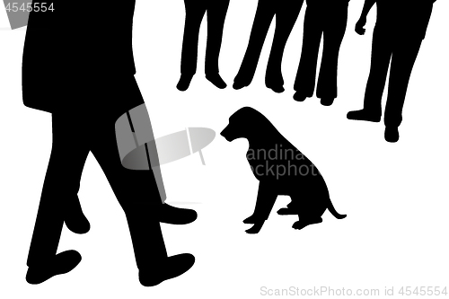 Image of Dog sitting and people around dog