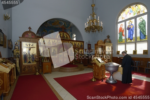 Image of Vantaa, Finland – August 4, 2019: interior of the orthodox Hol