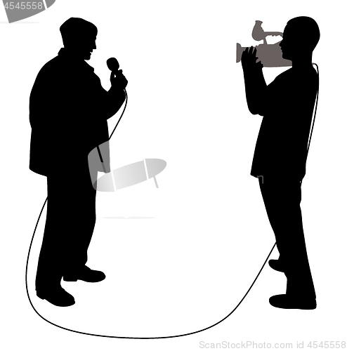 Image of Journalist news reporter and cameraman making reportage