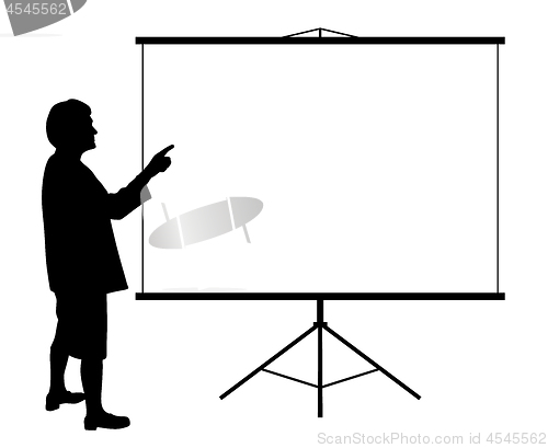 Image of Woman showing presentation on projection screen