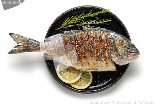 Image of Grilled fish on black plate