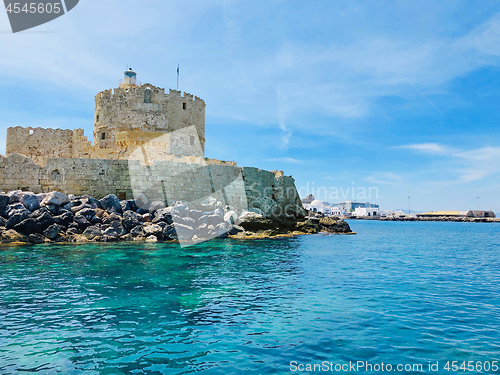 Image of Agios Nikolaos fortress on the Mandraki harbour of Rhodes, Greec