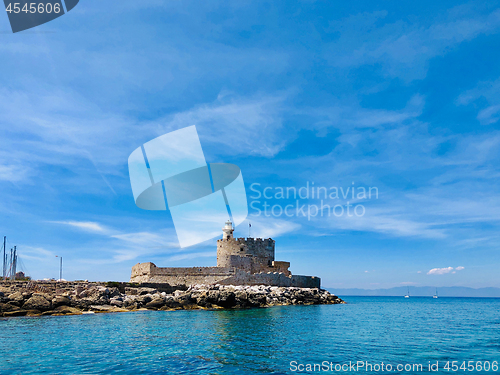 Image of Agios Nikolaos fortress on the Mandraki harbour of Rhodes, Greec