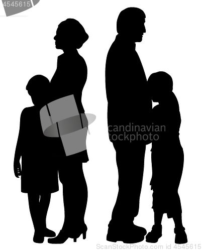 Image of Divorced separated parents with two sad unhappy separated children