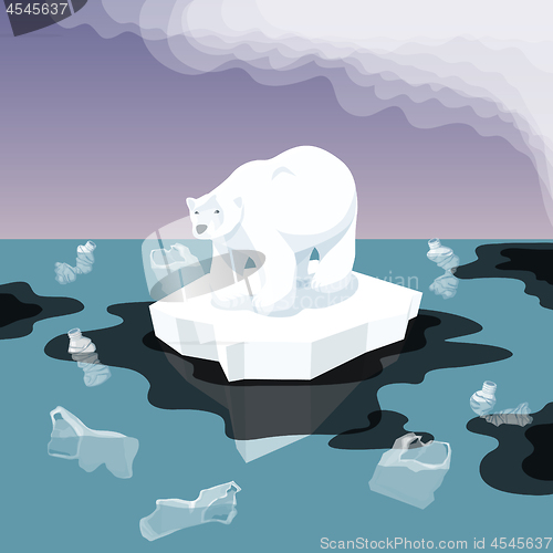 Image of White Bear With Plastic Garbage In The Water