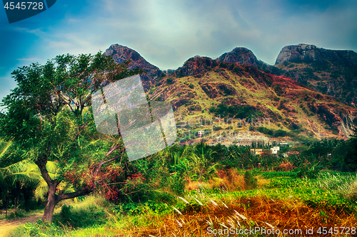 Image of fantasy world. Fabulous unusual mountain landscape