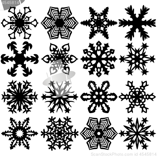 Image of Set snowflakes icons on white background, illustration