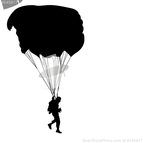 Image of Skydiver, silhouettes parachuting on a white background