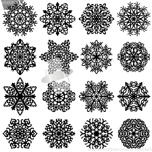 Image of Set snowflakes icons on white background, illustration