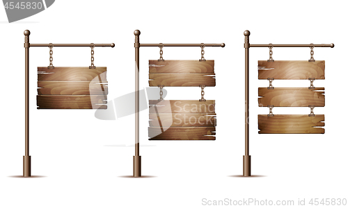 Image of Set of Empty wooden signboards