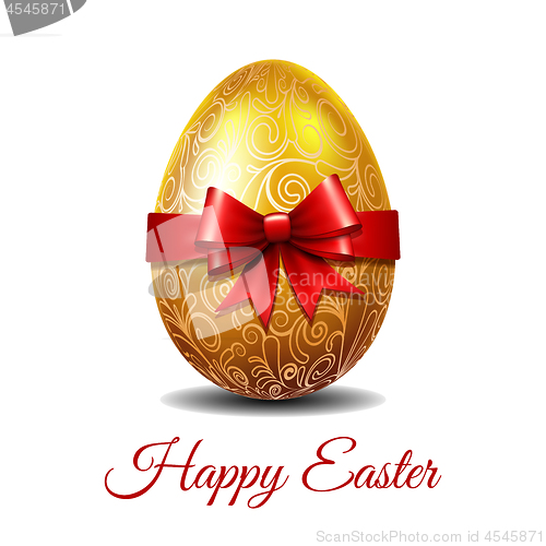 Image of Gold Easter egg tied of red ribbon